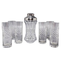 1960s Gorgeous Bohemian Cut Glass Cocktail Shaker with Six Glasses