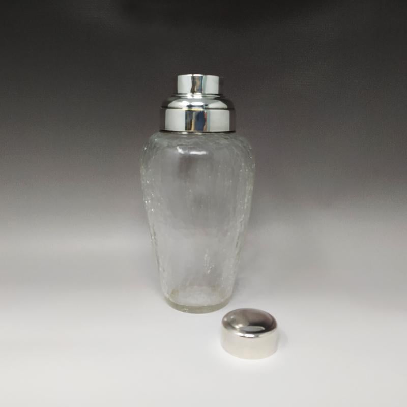 Mid-Century Modern 1960s Gorgeous Cocktail Shaker in Crackle Glass. Made in Italy For Sale