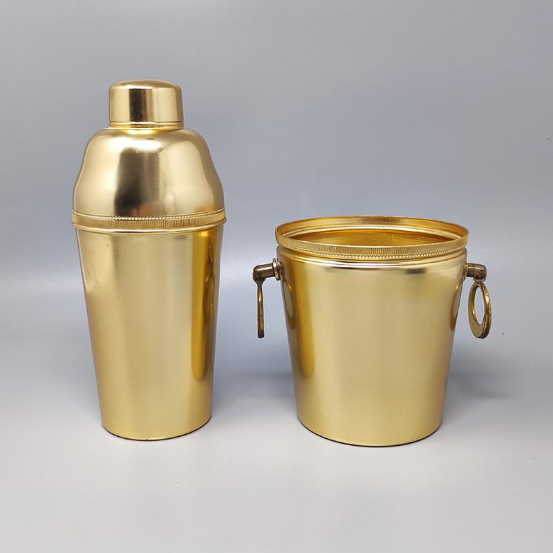 1960s  Gorgeous Cocktail Shaker With Ice Bucket in Aluminium. Made in Italy
The items are in excellent condition. 
_Cocktail Shaker diameter 3,54