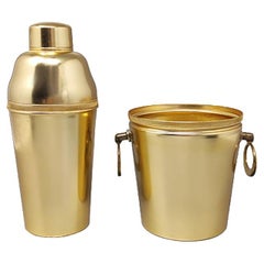 1960s Gorgeous Cocktail Shaker With Ice Bucket in Aluminium. Made in Italy