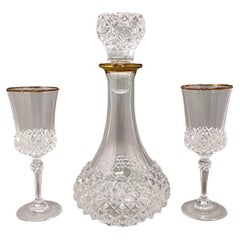 Antique 1960s Gorgeous Crystal Decanter with 2 Crystal Glasses. Made in Italy