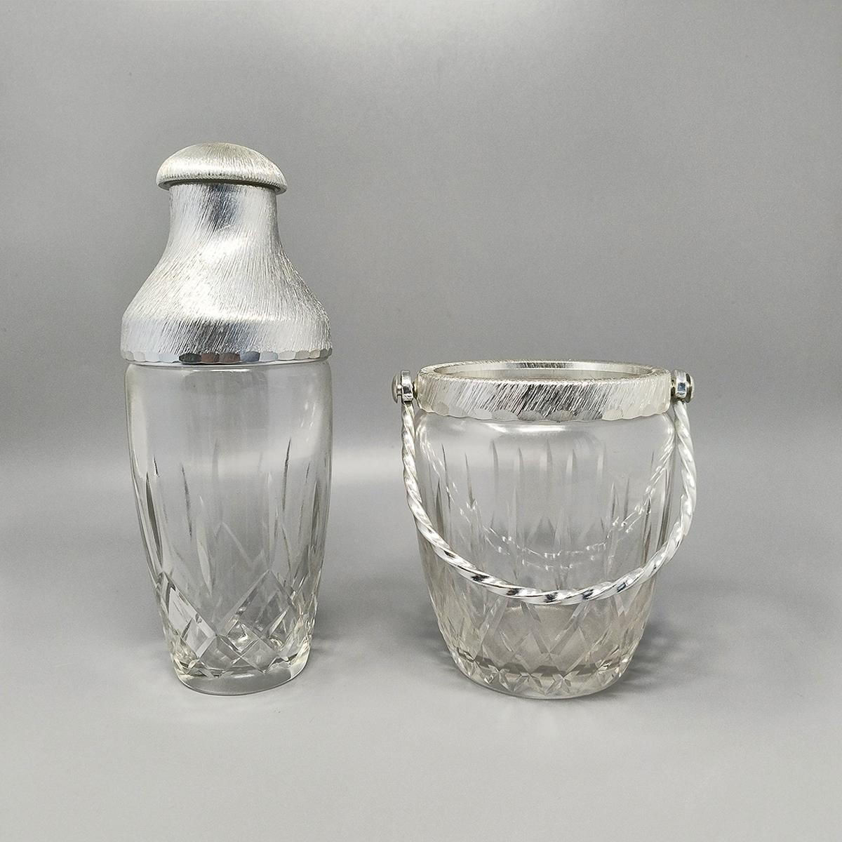 Mid-Century Modern 1960s Gorgeous Cut Crystal Cocktail Shaker with Ice Bucket by Arir. For Sale
