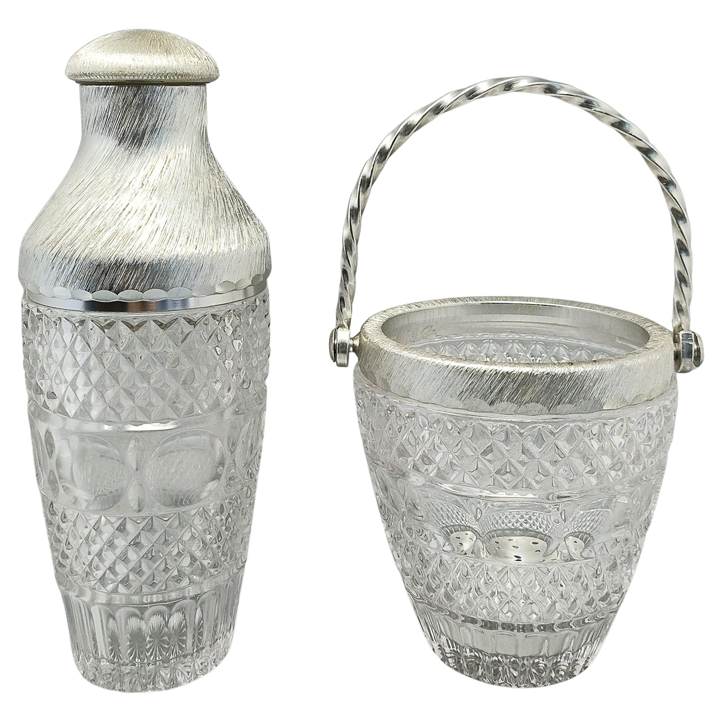 1960 Splendido Shakers di cristallo tagliato con secchiello per il ghiaccio di Arir.