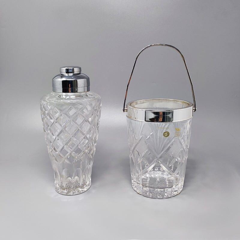 1960s Gorgeous mid-century vintage cut crystal and chrome cocktail shaker with Ice Bucket in excellent condition. Made in Italy
_Shaker diameter 3,93