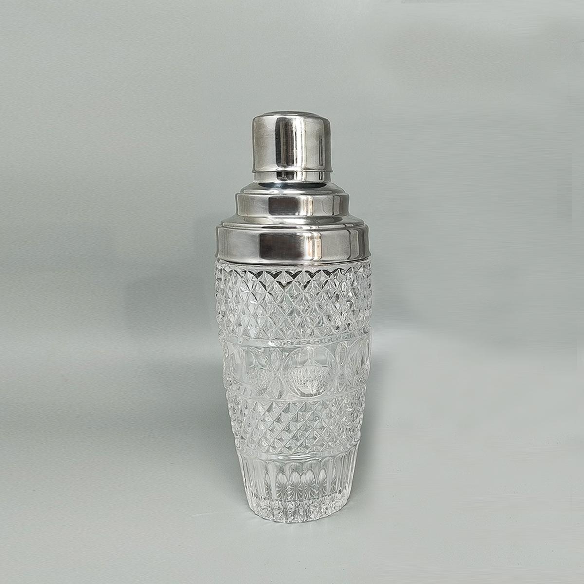 1960 Preciosa Coctelera de Cristal Tallado con Cubitera Fabricada en Italia Moderno de mediados de siglo
