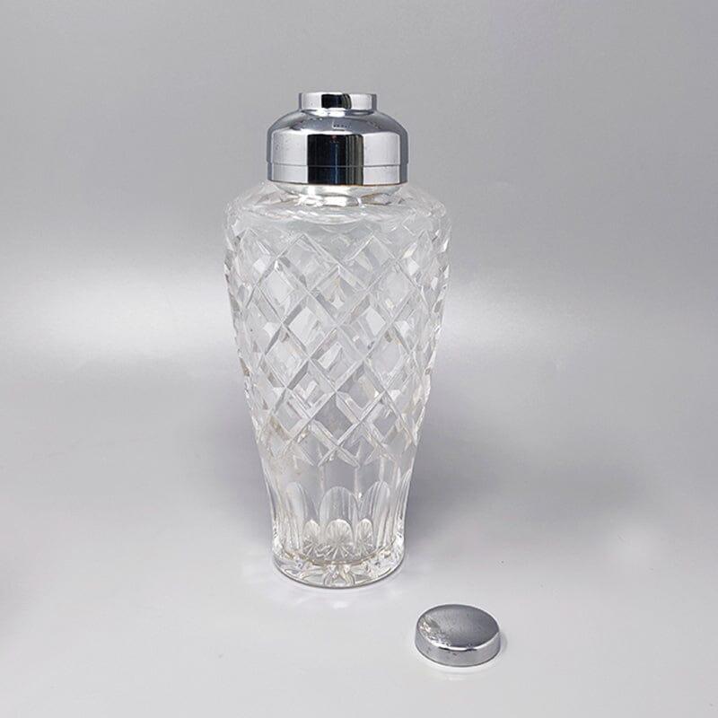 Italian 1960s Gorgeous Cut Crystal Cocktail Shaker with Ice Bucket Made in Italy For Sale