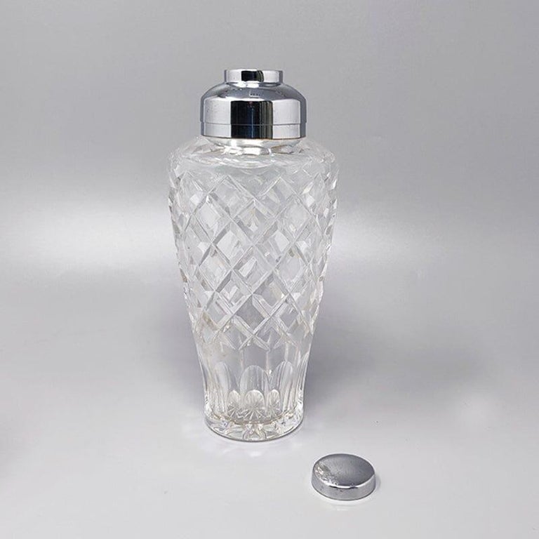 1960s Cut Crystal Cocktail Shaker with Ice Bucket Made in