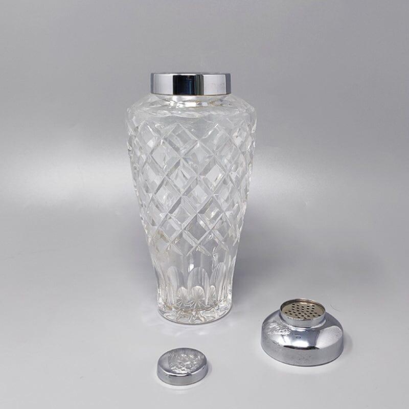 Italian 1960s Gorgeous Cut Crystal Cocktail Shaker with Ice Bucket Made in Italy