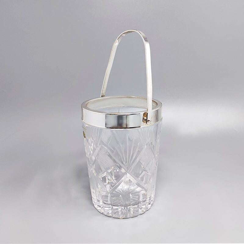 Gold Plate 1960s Gorgeous Cut Crystal Cocktail Shaker with Ice Bucket Made in Italy For Sale