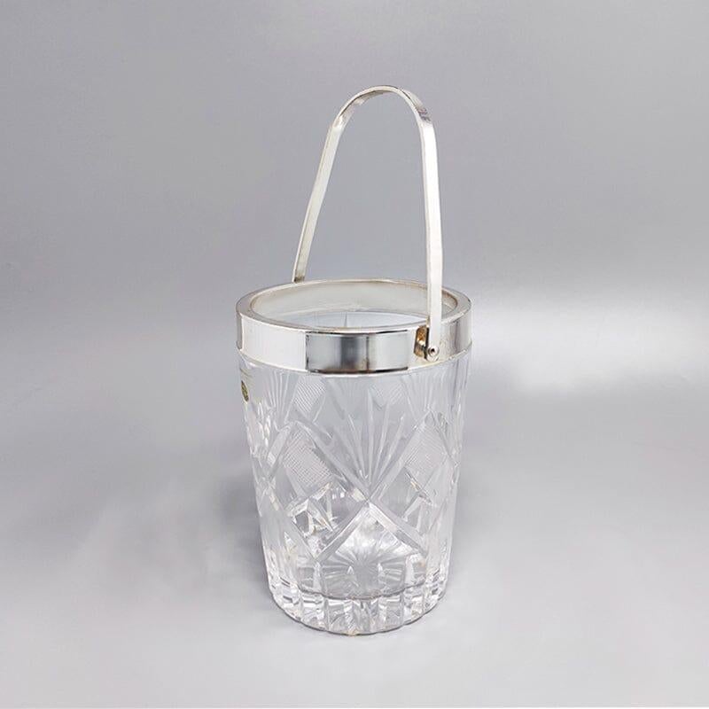 1960s Gorgeous Cut Crystal Cocktail Shaker with Ice Bucket Made in Italy 1