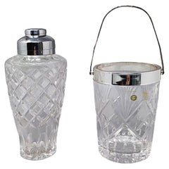 Vintage 1960s Gorgeous Cut Crystal Cocktail Shaker with Ice Bucket Made in Italy