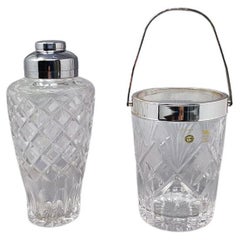 1960s Gorgeous Cut Crystal Cocktail Shaker with Ice Bucket Made in Italy