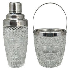 1960 Preciosa Coctelera de Cristal Tallado con Cubitera Fabricada en Italia