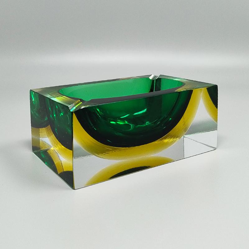Mid-Century Modern 1960s Gorgeous Green and Yellow Rectangular Ashtray or Catchall By Flavio Poli 