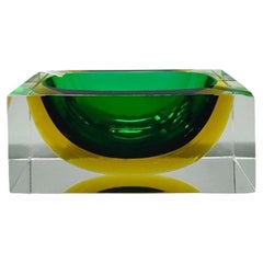 Vintage 1960s Gorgeous Green and Yellow Rectangular Ashtray or Catchall By Flavio Poli 