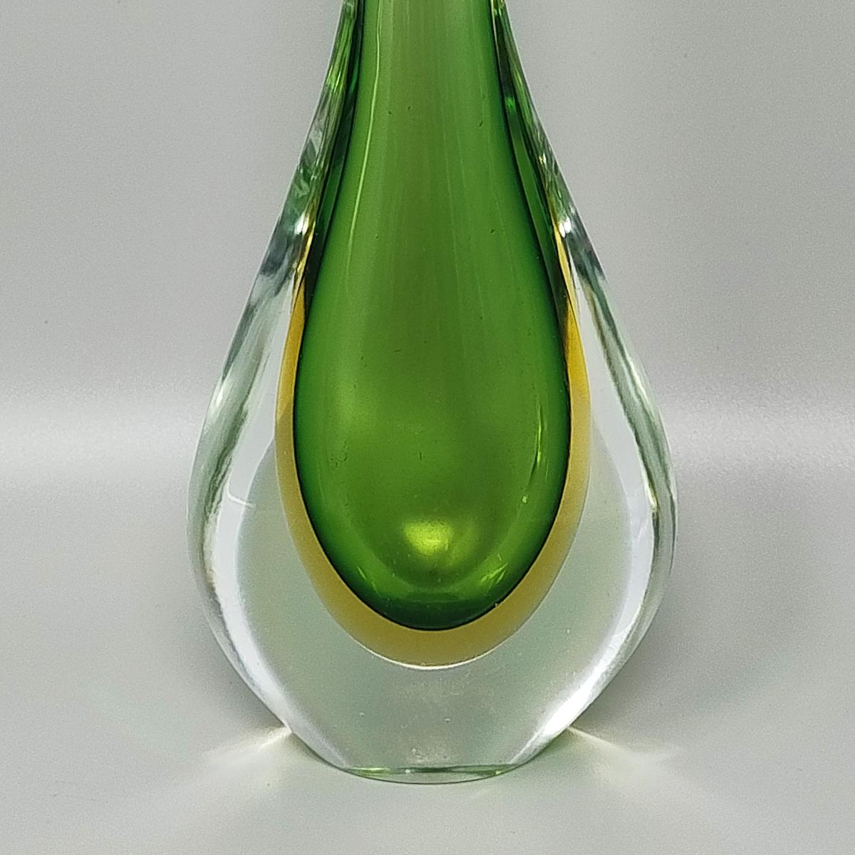 Vetro di Murano Splendido vaso verde e giallo di Flavio Poli degli anni '60 in vendita