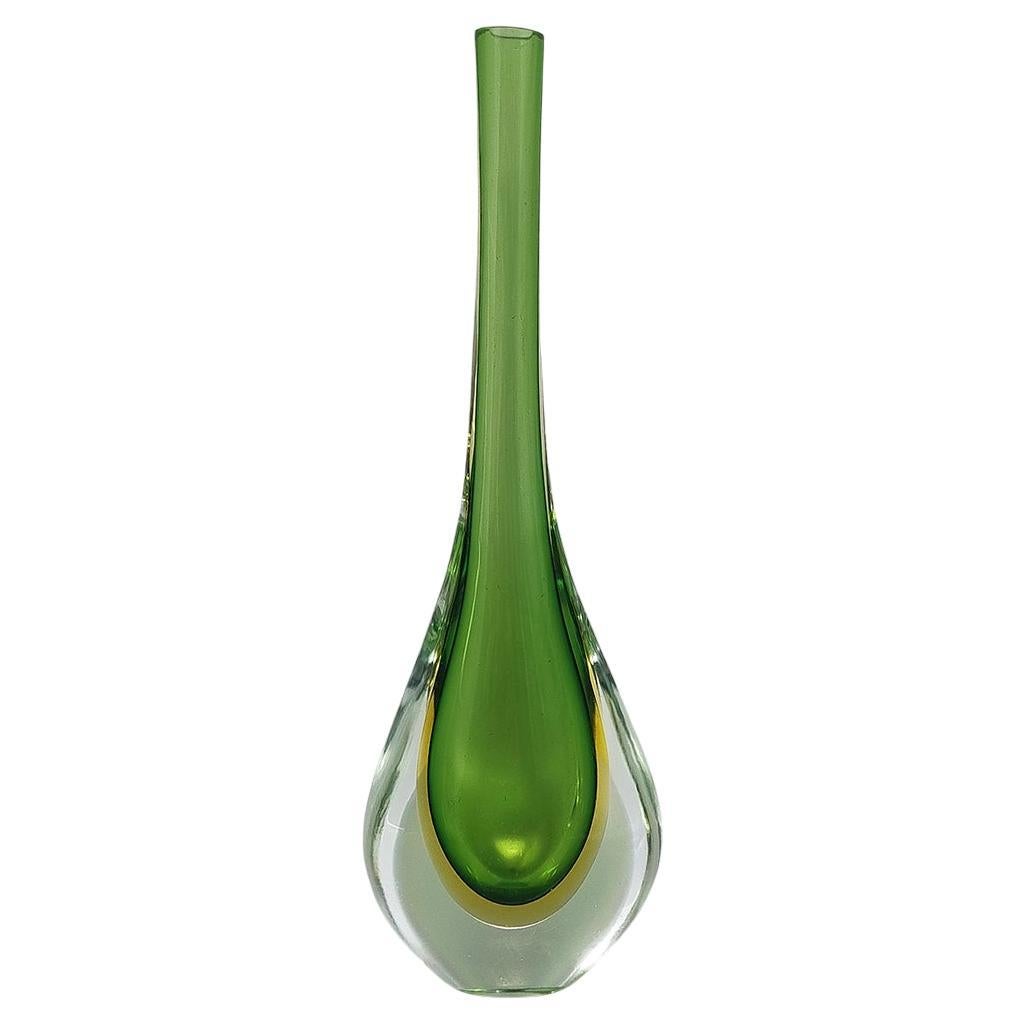1960s Gorgeous Green and Yellow Vase By Flavio Poli