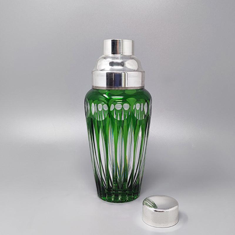 Mid-Century Modern 1960s Gorgeous Green Bohemian Cut Crystal Glass Cocktail Shaker, Made in Italy
