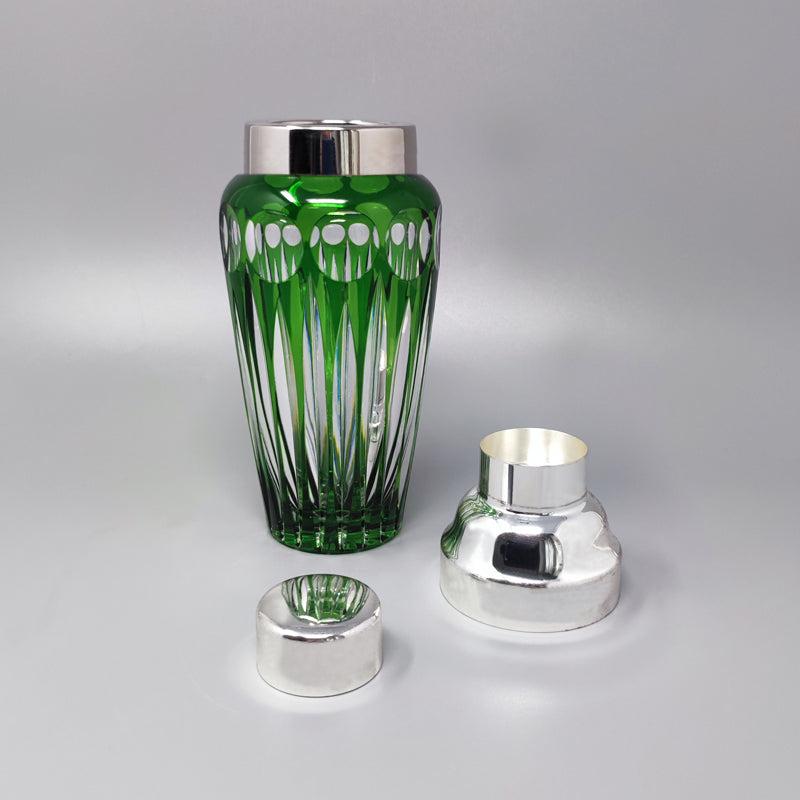 Italian 1960s Gorgeous Green Bohemian Cut Crystal Glass Cocktail Shaker, Made in Italy