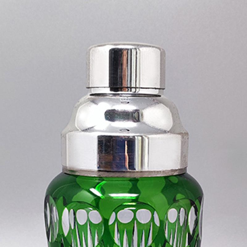 1960s Gorgeous Green Bohemian Cut Crystal Glass Cocktail Shaker, Made in Italy In Excellent Condition In Milano, IT