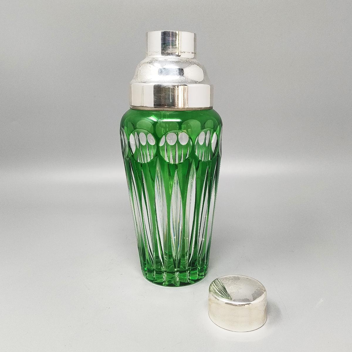 Italiano 1960 Gorgeous Green Bohemian Cut Crystal Cocktail Shaker With Ice Bucket.