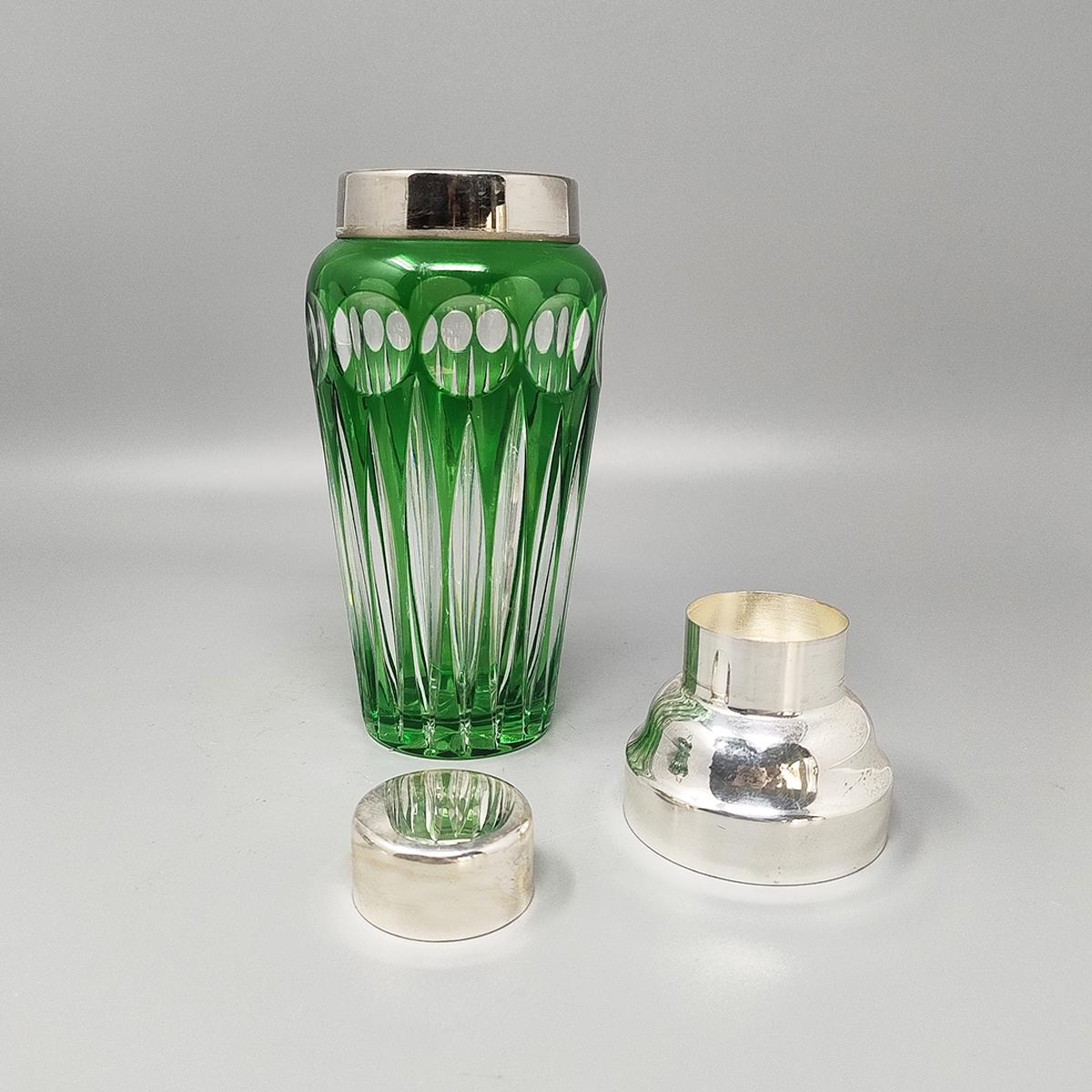 1960 Gorgeous Green Bohemian Cut Crystal Cocktail Shaker With Ice Bucket. In condizioni ottime a Milano, IT