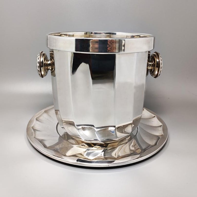 1960s Gorgeous Ice Bucket With Plate in Silver Plated by Ricci for Marengo. For Sale at 1stDibs