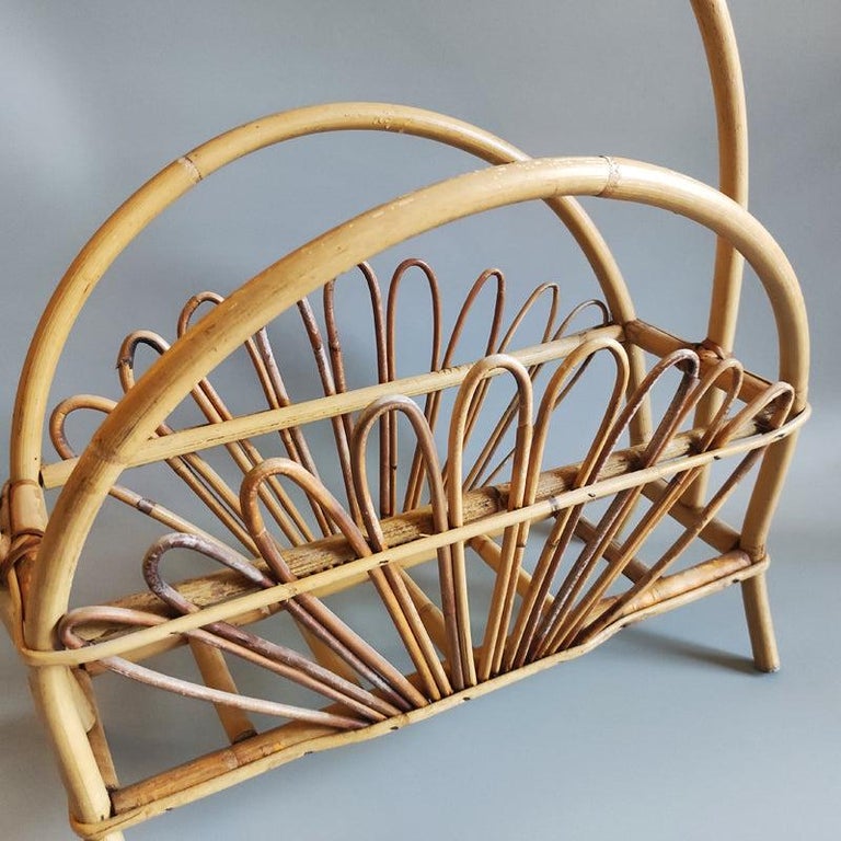 Bamboo 1960s Gorgeous Magazine Rack by Franco Albini, Made in Italy For Sale