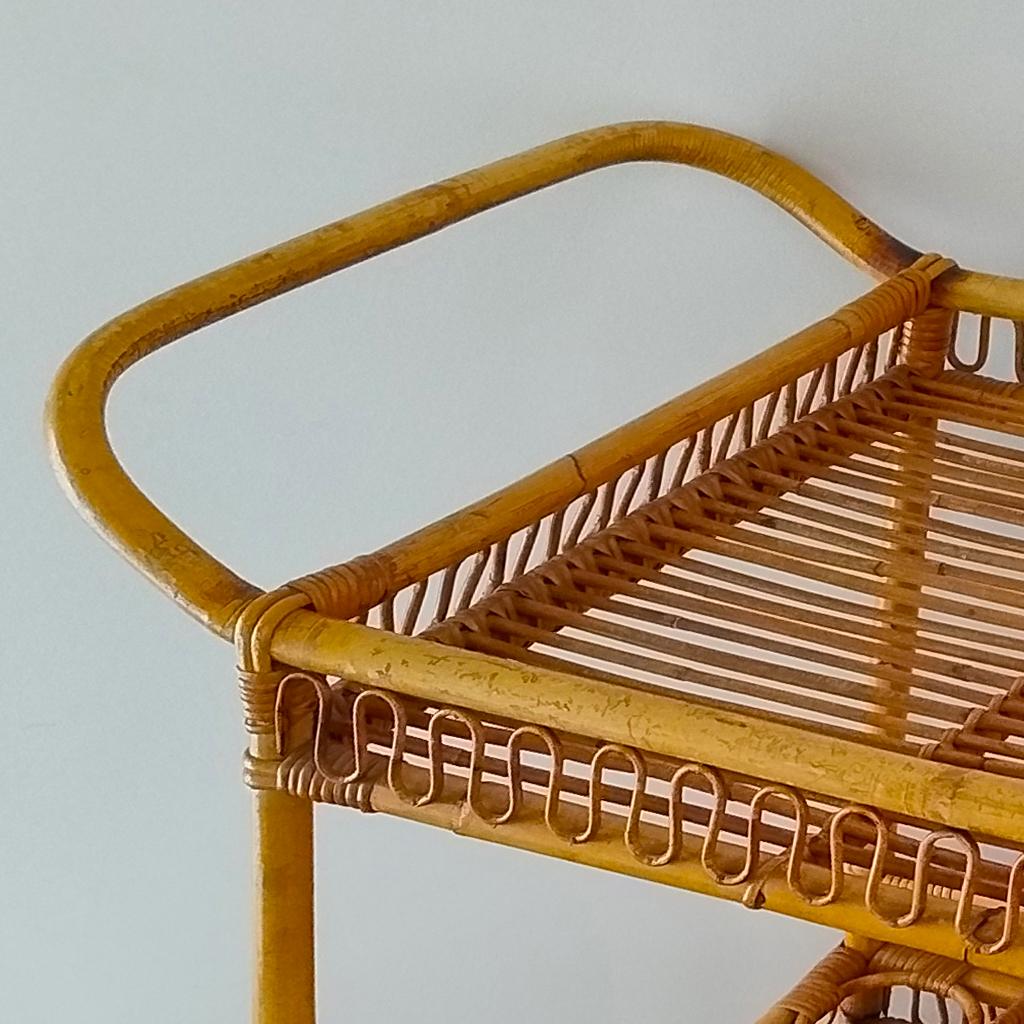 1960s Gorgeous and Elegant Serving Bar Cart in Bamboo & Rattan by Franco Albini 2