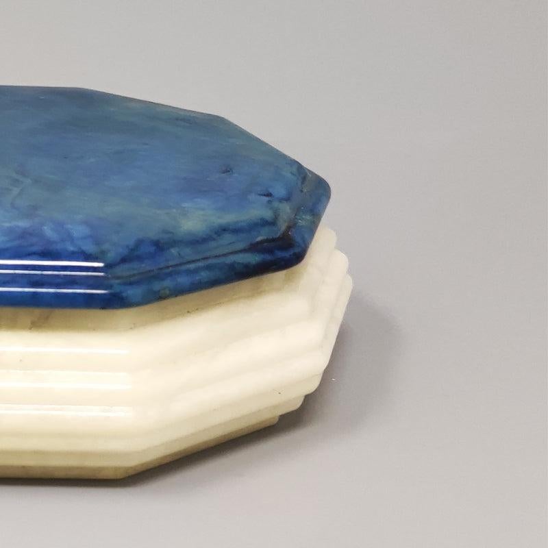 Mid-20th Century 1960s Gorgeous Octagonal Blue and White Box in Alabaster, Made in Italy For Sale