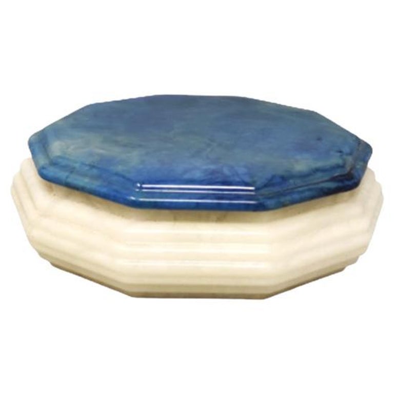 1960s Gorgeous Octagonal Blue and White Box in Alabaster, Made in Italy ...