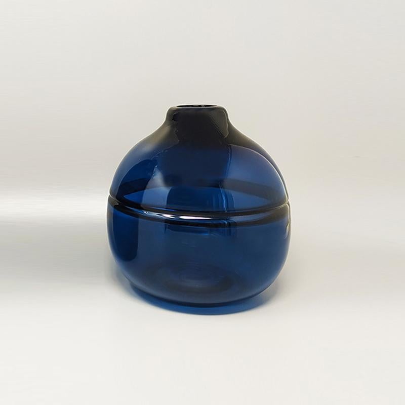 Italian 1960s Gorgeous Pair of Blue Vases in Murano Glass, Made in Italy For Sale