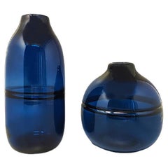 Retro 1960s Gorgeous Pair of Blue Vases in Murano Glass, Made in Italy