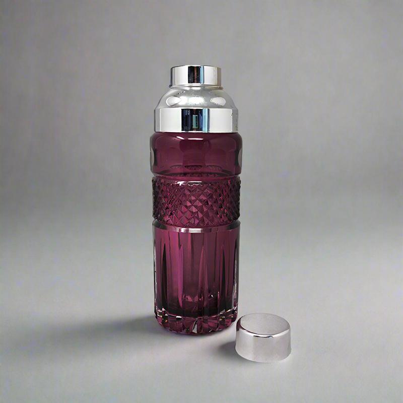 Mid-Century Modern 1960s Gorgeous Purple Bohemian Cut Glass Cocktail Shaker. Made in Italy