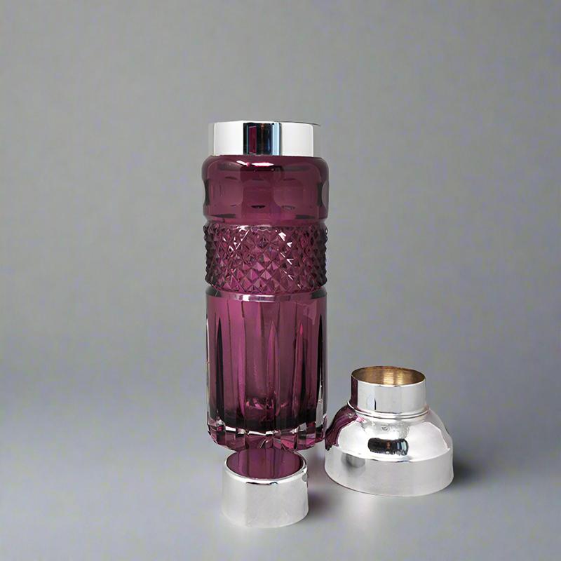 Italian 1960s Gorgeous Purple Bohemian Cut Glass Cocktail Shaker. Made in Italy