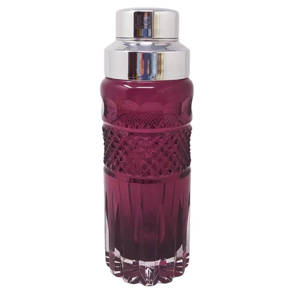 Preciosa Coctelera de Cristal Tallado Bohemio Morado de los Años 60. Fabricado en Italia