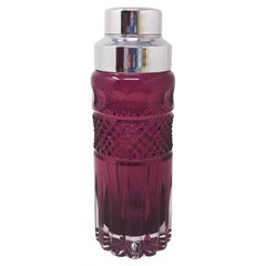 Preciosa Coctelera de Cristal Tallado Bohemio Morado de los Años 60. Fabricado en Italia