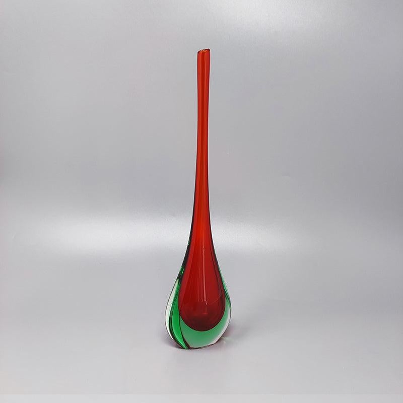 Mid-Century Modern 1960s, Gorgeous Red and Green Vase by Flavio Poli For Sale