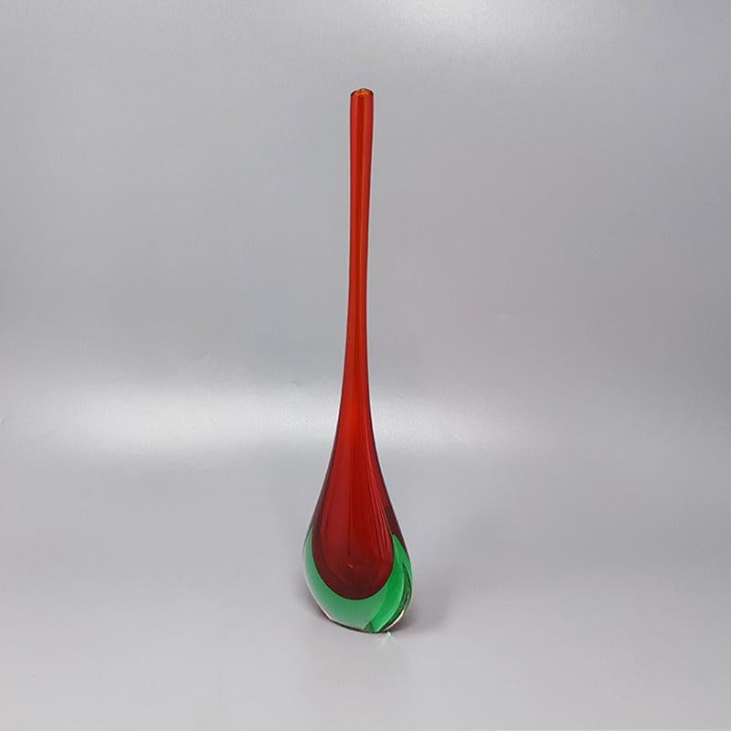 Italian 1960s, Gorgeous Red and Green Vase by Flavio Poli For Sale
