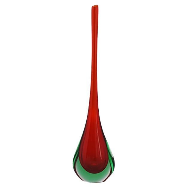 1960s, Gorgeous Red and Green Vase by Flavio Poli