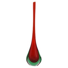 Retro 1960s, Gorgeous Red and Green Vase by Flavio Poli