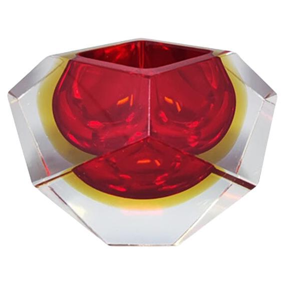 1960s Gorgeous Red and Yellow Ashtray or Catch-All By Flavio Poli for Seguso