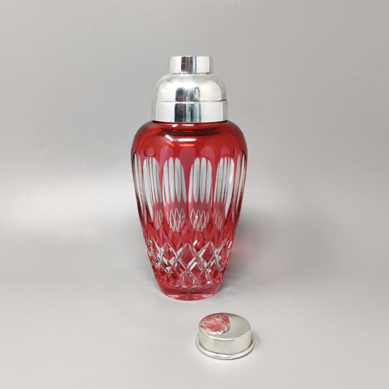 Mid-Century Modern 1960s Gorgeous Red Bohemian Cut Crystal Glass Cocktail Shaker, Made in Italy