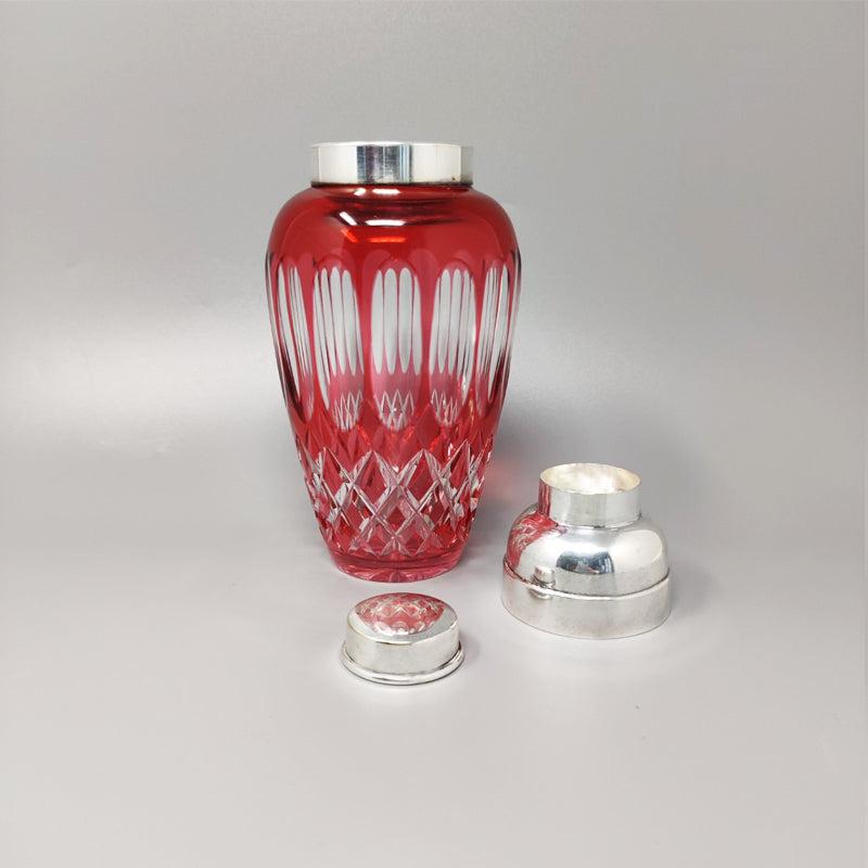 Italian 1960s Gorgeous Red Bohemian Cut Crystal Glass Cocktail Shaker, Made in Italy