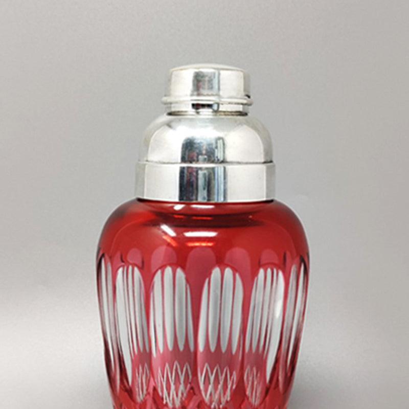 1960s Gorgeous Red Bohemian Cut Crystal Glass Cocktail Shaker, Made in Italy In Excellent Condition For Sale In Milano, IT