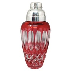 Retro 1960s Gorgeous Red Bohemian Cut Crystal Glass Cocktail Shaker, Made in Italy