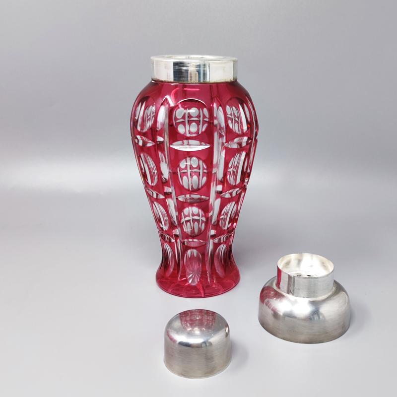 1960s Gorgeous Red Bohemian Cut Crystal Glass Cocktail Shaker with Six Glasses. In Excellent Condition In Milano, IT