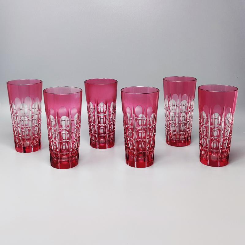 1960s Gorgeous Red Bohemian Cut Crystal Glass Cocktail Shaker with Six Glasses. 1
