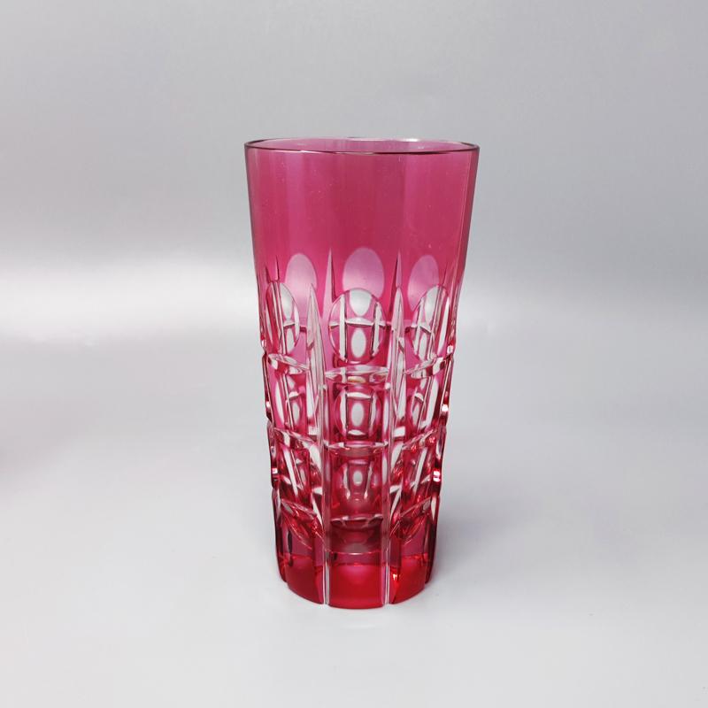 1960s Gorgeous Red Bohemian Cut Crystal Glass Cocktail Shaker with Six Glasses. 2