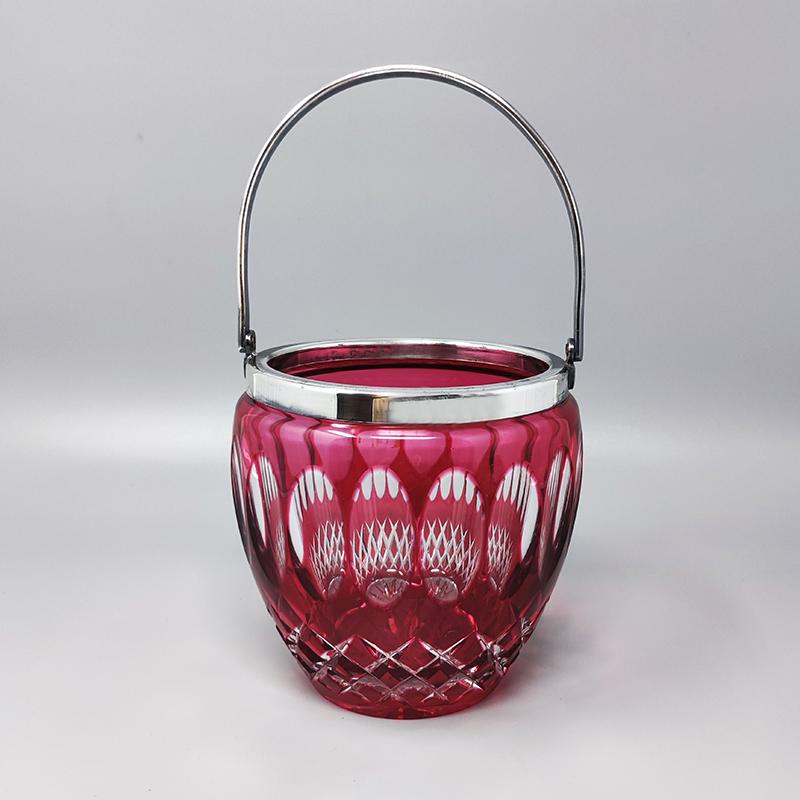 1960s Gorgeous red bohemian cut crystal glass Ice bucket in excellent condition.  Made in Italy
Dimension :
Ice bucket
diameter 5,11 x 5,11 H inches without the handle
diameter cm 13 x cm 13 H without the handle